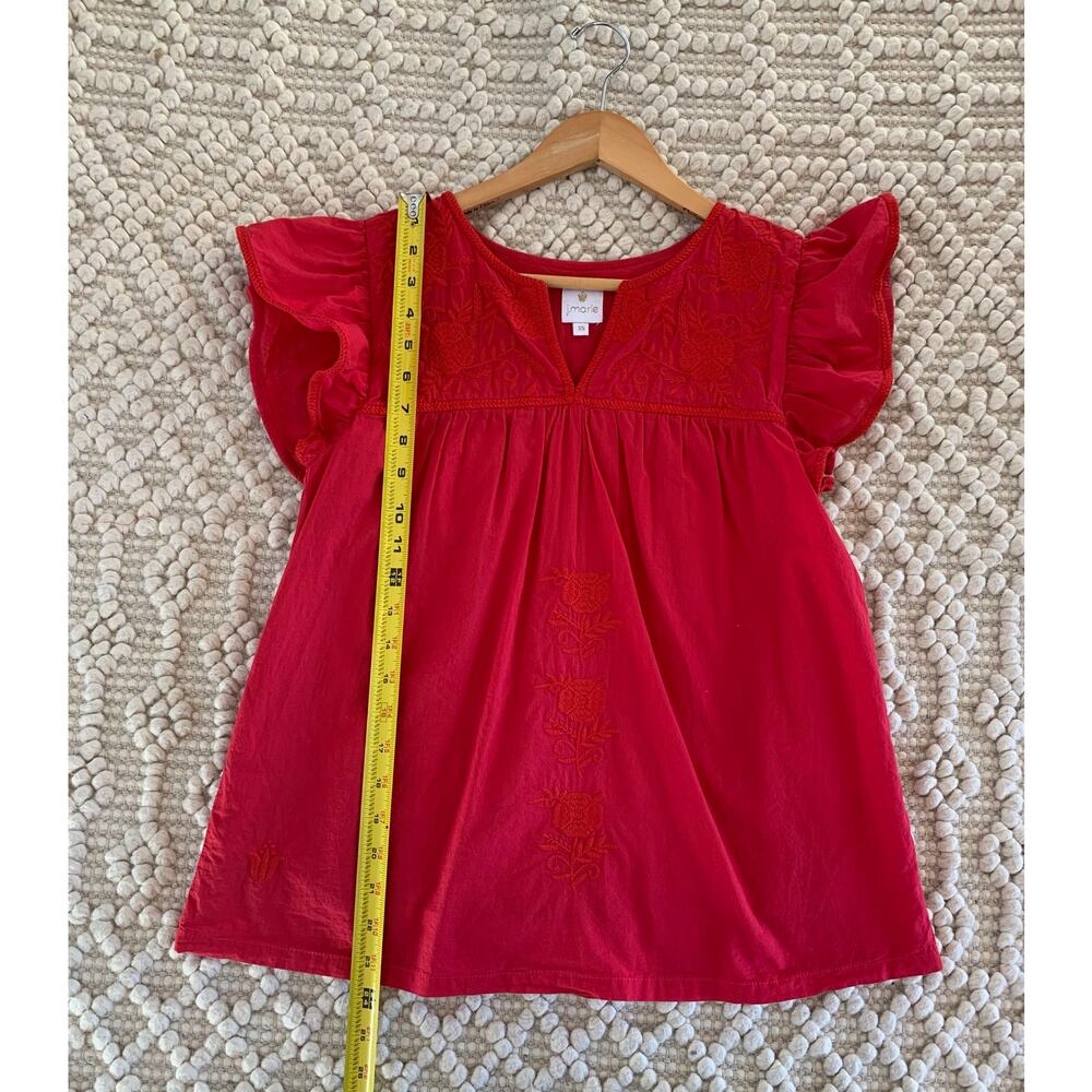 J.Marie Red Embroidered Flutter Sleeve Top Size XS - Picture 5 of 6